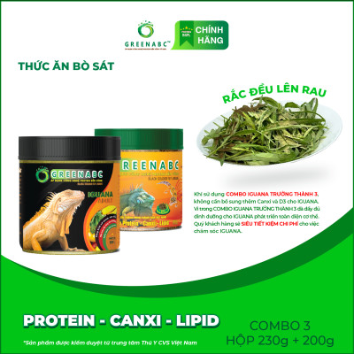 Thức ăn bò sát Iguana Trưởng Thành GREENABC dùng cho Iguana từ 1m trở lên giúp gai bung, gù cao, dáng đẹp, lên màu tươi - Hộp 230g