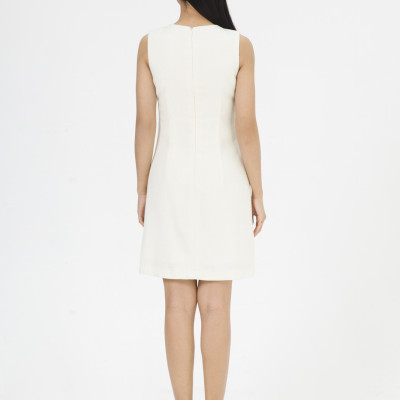 De Leah - Đầm Ôm Tweed Đính Đá - Trắng