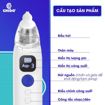 Máy Hút Mũi CHIDO 3 Cấp Độ, Hút Tự Động, Phát Nhạc, Công Nghệ Nhật Bản