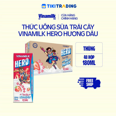 Thùng Thức uống sữa trái cây vị dâu Vinamilk Hero 180ml - 48 hộp/Thùng