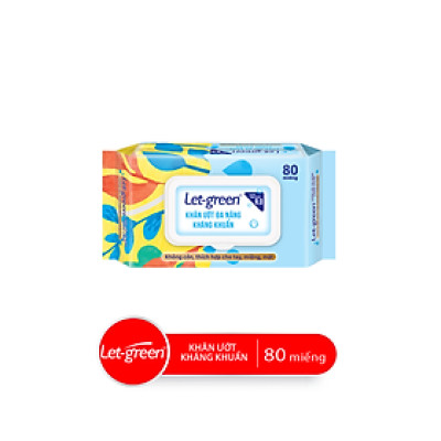 Combo Bao Khăn Giấy Ướt Đa Năng Kháng Khuẩn LET-GREEN, 80 Miếng/Bao