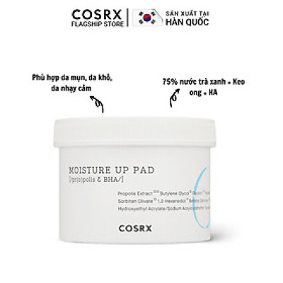 Bông Tẩy Tế Bào Chết Hoá Học Và Dưỡng Ẩm Da (0.5% BHA, Keo Ong, Trà Xanh) COSRX One Step Moisture Up Pad 70 Miếng