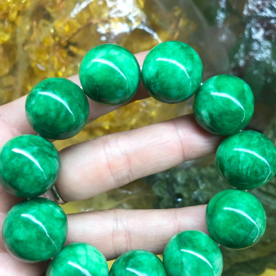 VÒNG TAY ĐÁ CẨM THẠCH NAM HẠT SIZE LỚN 20MM NAM MỆNH MỘC HOẢ MÀU XANH LÁ