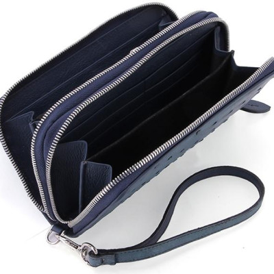 Ví Nữ Da Đà Điểu 2 Khóa Huy Hoàng HT3447 (11 x 22 cm) - Xanh Đậm