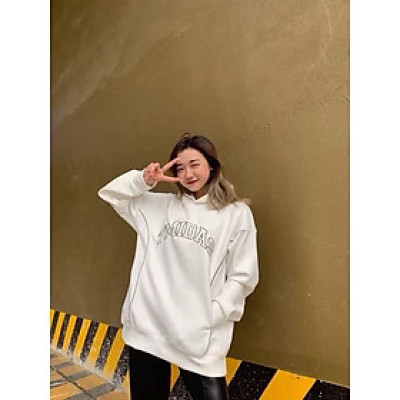Áo Hoodie da lộn unisex dáng form to rộng màu Trắng