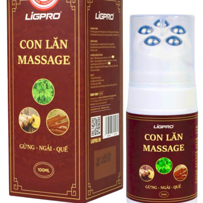 Combo con lăn massa Ligpro gừng ngải quế 100ml, tặng kèm 1 xịt xoa bóp 50ml