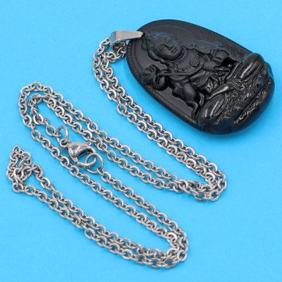 Vòng cổ phật Đại Thế Chí Bồ Tát - thạch anh đen 3.6cm DITTEB4 - dây inox bạc - tuổi Ngọ
