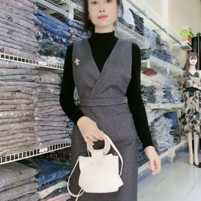 Set đầm yếm kèm áo dệt kim thu đông cao cấp Myqlothing.