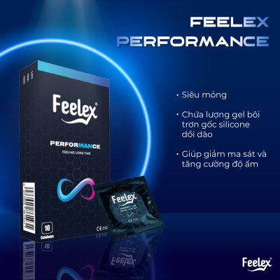 Bao cao su Feelex Performance siêu mỏng, kéo dài thời gian quan hệ - Hộp 10 bcs