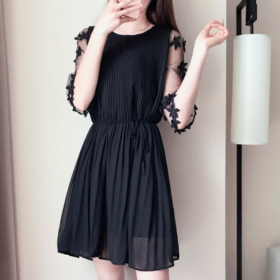  Đầm suông nữ xếp ly thiết kế tay lỡ phối ren Da36