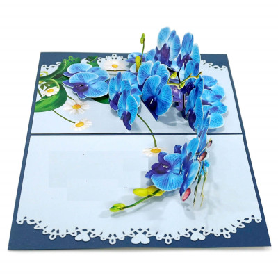 Thiệp 3D Pop Up Hoa Lan Xanh – Thiệp Hoa Nghệ Thuật, Thiệp Chúc Mừng, Sinh Nhật, Sang Trọng, F45