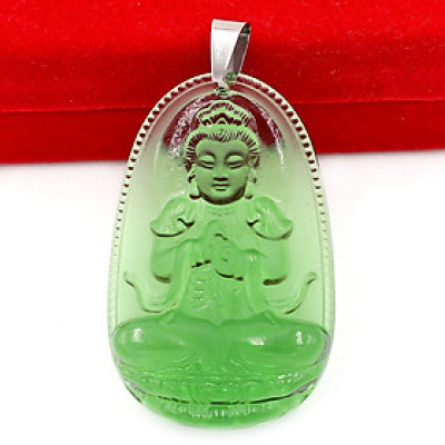 [Tuổi Mùi, Thân] Mặt Dây Chuyền Phật Đại Nhật Như Lai Đá Pha Lê Xanh Lá Size Nhỏ 3.6cm & Size Lớn 5cm - Tặng Kèm Móc Inox - Phong Thủy 868 - May Mắn - Bình An