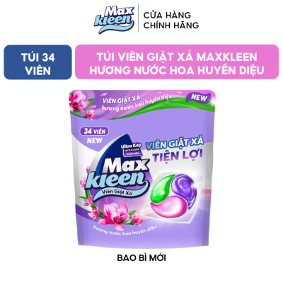 Túi Viên Giặt Xả MaxKleen 2 Trong 1 Hương Nước Hoa Huyền Diệu (34 viên/ túi)
