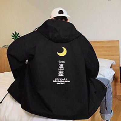 ÁO KHOÁC DÙ 2 LỚP CÓ NÓN IN MẶT TRẮNG THỜI TRANG NAM NỮ