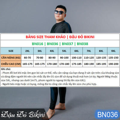 Đồ bơi nam cỡ đại đến 130kg, quần áo tắm big size cho người béo mập, áo dài tay khoá kéo & quần dài chống nắng, chất thun bơi lạnh Hàn co giãn đa chiều | BN036