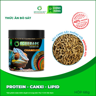 Thức ăn bò sát Tắc Kè Hoa GREENABC - Chameleon - Hàm lượng protein 44.9 giúp tăng trưởng nhanh, lên màu đẹp - Hộp 68g
