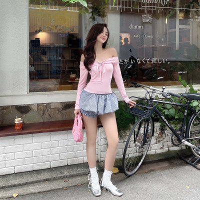 DOTTIE - Áo thun dài tay nhún ngực - Hồng - T1049