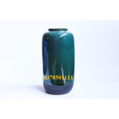 Bình hoa Bát tràng men hỏa biến xanh dáng ống đứng S18