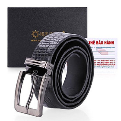 HC4835 - Dây nịt nam da cá sấu Huy Hoàng gai đuôi 4P đầu kim màu đen