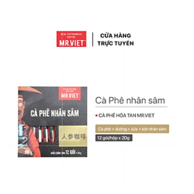 Cà phê Nhân Sâm -thương hiệu MR.VIET ( 12 gói  *20gr )