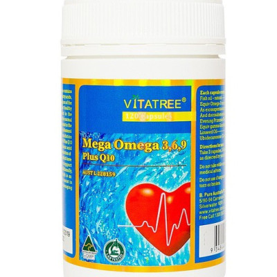 ￼Vitatree Mega OMEGA 369 Plus Q10 Hộp 120 viên - Nhập Khẩu Úc -Cung Cấp Acid Béo ,Chống Oxy Hóa - Bảo Vệ Tim Mạch