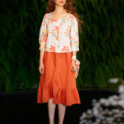 Áo Croptop Linen Hibiscus TOP132 Hoa Dâm Bụt Thời trang thiết kế Hity