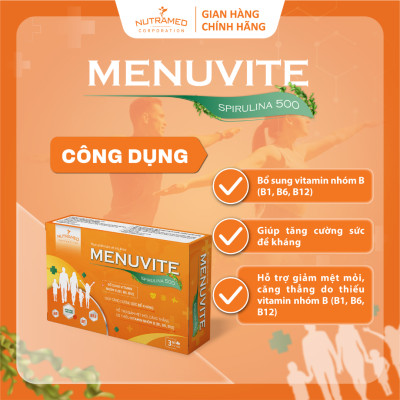 Viên uống Menuvite Spirulina 500 hỗ trợ bổ sung đạm thực vật, vitamin, khoáng chất giúp bồi bổ sức khoẻ, tăng đề kháng