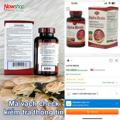 Alpha Brain Olympian Labs hộp 60 viên bổ não giảm đau đầu chóng mặt giảm căng thẳng tăng trí nhớ