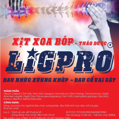 Chai xịt xoa bóp thảo dược Ligpro 200ml, giảm đau sau chấn thương, nhức mỏi cổ vai gáy