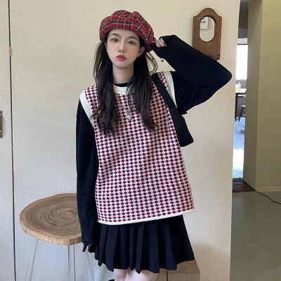 Áo kiểu Dệt Kim Cổ Tròn Không Tay Họa Tiết Caro Thời Trang Cho Nữ