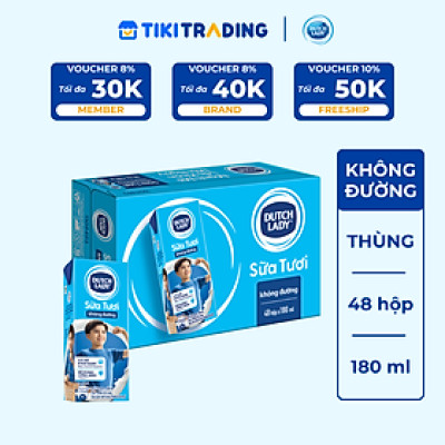 Thùng 48 Hộp Sữa Tươi Tiệt Trùng Dutch Lady Cô Gái Hà Lan Không Đường (48X180ml)