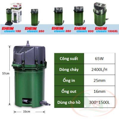 Lọc thùng Eheim classic 150 (2211), 250 (2213), 350 (2215), 600 (2217), 1500XL (2260) lọc cao cấp bể cá tép thủy sinh