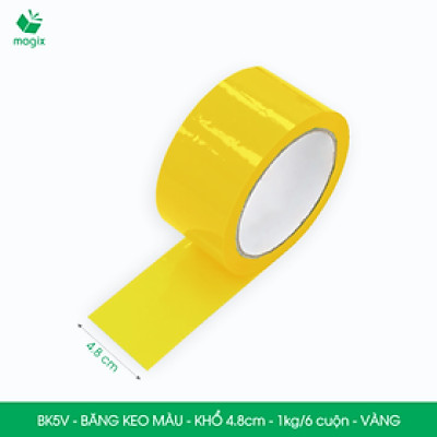 BK5V - 6 cuộn băng keo màu khổ 4.8cm loại 1kg/6 cuộn - Vàng - Băng keo, băng dính đóng hàng