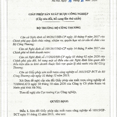 Rượu Lúa Mới HALICO nồng độ 40% chai 250ml không kèm hộp