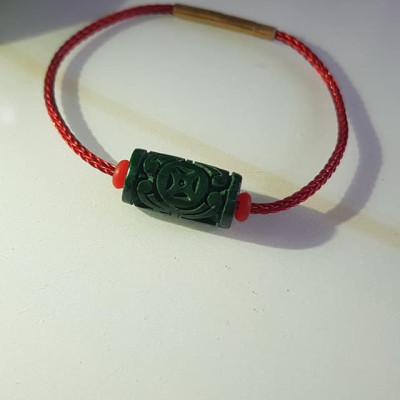 Vòng tay charm Lu Thống Đồng Tiền Đẹp  Đá Cẩm Thạch tự nhiên Xanh Đậm đẹp Dây Đỏ có khoen  Hợp Nữ mệnh Thủy Mộc Hỏa ạ