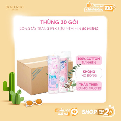 [ Tặng 5 miếng mặt nạ ] Combo 1 thùng bông tẩy trang Ipek 80 miếng (30 gói x 80)