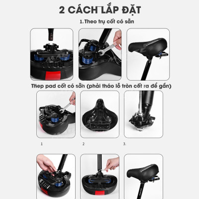 Đệm Yên Xe Đạp Bản Rộng Lớn CF-01 đa lò xo mặt dưới, mút đàn hồi dày, bọc da PU, khung kim loại cho xe đạp MTB, xe thể thao, có tay nắm sau, 2 cách lắp đặt - Mai Lee