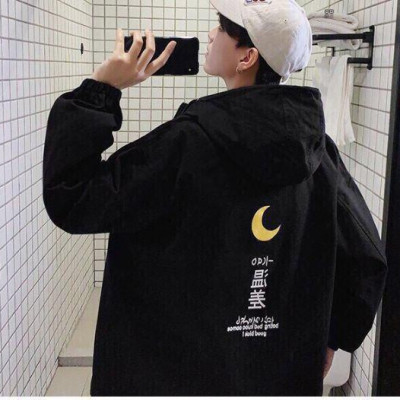 Áo kháic dù có nón in mặt trăng nam nữ mặc form rộng