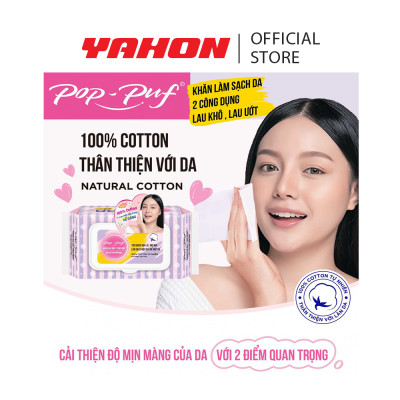 Bao Khăn Khô Lau Mặt Cao Cấp POP-PUF 100% Cotton, 40 Miếng/Bao
