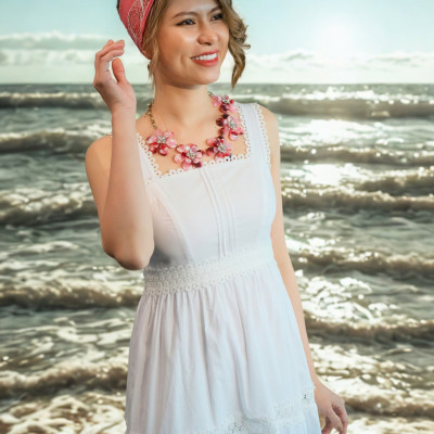 Đầm Maxi Trắng Cotton Hai Dây Đi Biển Du Lịch Resorts Thơ DRE092 Thời trang Hity