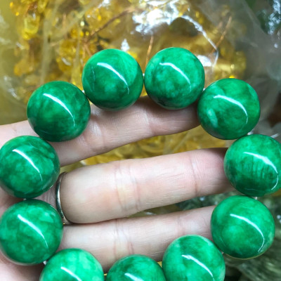 VÒNG TAY ĐÁ CẨM THẠCH NAM HẠT SIZE LỚN 20MM NAM MỆNH MỘC HOẢ MÀU XANH LÁ