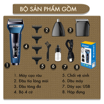 Máy cạo râu đa năng 3IN1 Kemei KM-6541 có thể cạo râu, cắt tóc, tỉa lông mũi - Chính hãng