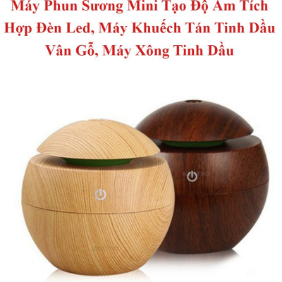 Máy Phun Sương Mini Tạo Độ Ẩm Tích Hợp Đèn Led- Máy Khuyếc Tán,Xông Tinh Dầu Vân Gỗ - Hàng Chính Hãng MINIIN