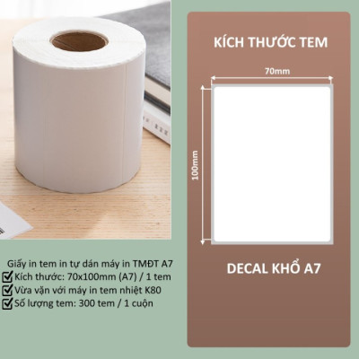 Giấy in nhiệt decal A7 75x100 mm in đơn TMĐT, tem, mã vạch, phiếu gửi hàng, decal, dán,cho máy in tem nhiệt Khổ K80 - Hàng chính hãng