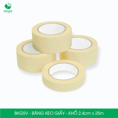BKG5V - Block 6 cuộn băng keo giấy khổ 2.4cm x 25m - Băng dính giấy viết được, chặn màu sơn