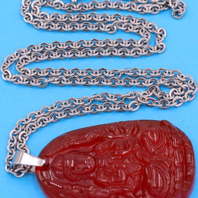 Vòng cổ phật Thiên Thủ Thiên Nhãn - thạch anh đỏ 3.6cm DITTOB8 - dây inox bạc - kèm hộp nhung - tuổi Tý